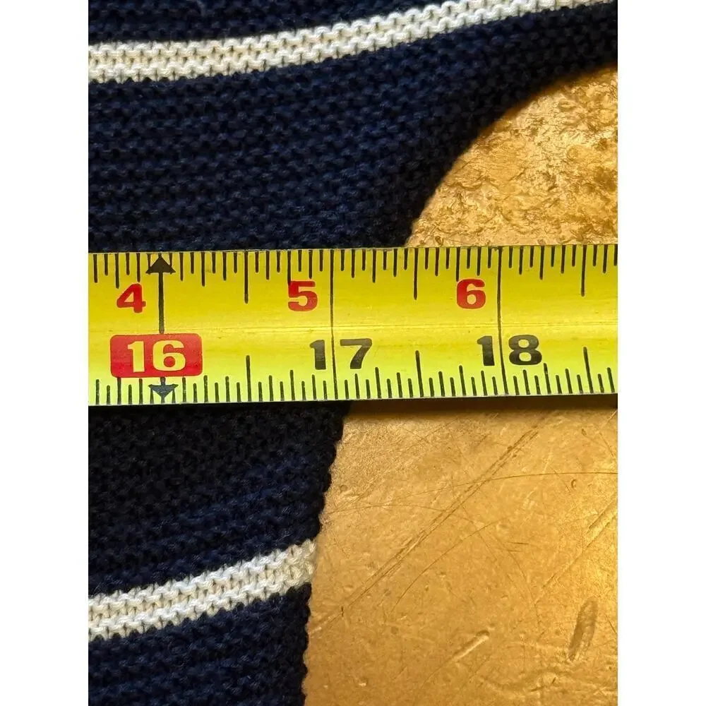 Tory Burch Cashmere Silk Striped Knit Sweater Top Navy White Size Medium